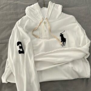 Polo hoodie size XL with large polo logo & 3 on sleeve.